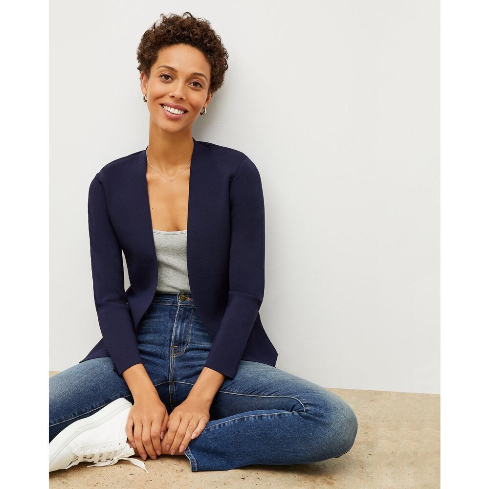M.M. LaFleur The Woolf Knit Jardigan Blue Minimalist Comfort Office Travel Sz +2